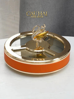 Hộp Bánh Mứt Thiên Nga Jewelry Swan Solitaire Vermilion Patina 26x17-Lọ kẹo Canister Bonbonnière-CẬU HAI HOME DECOR