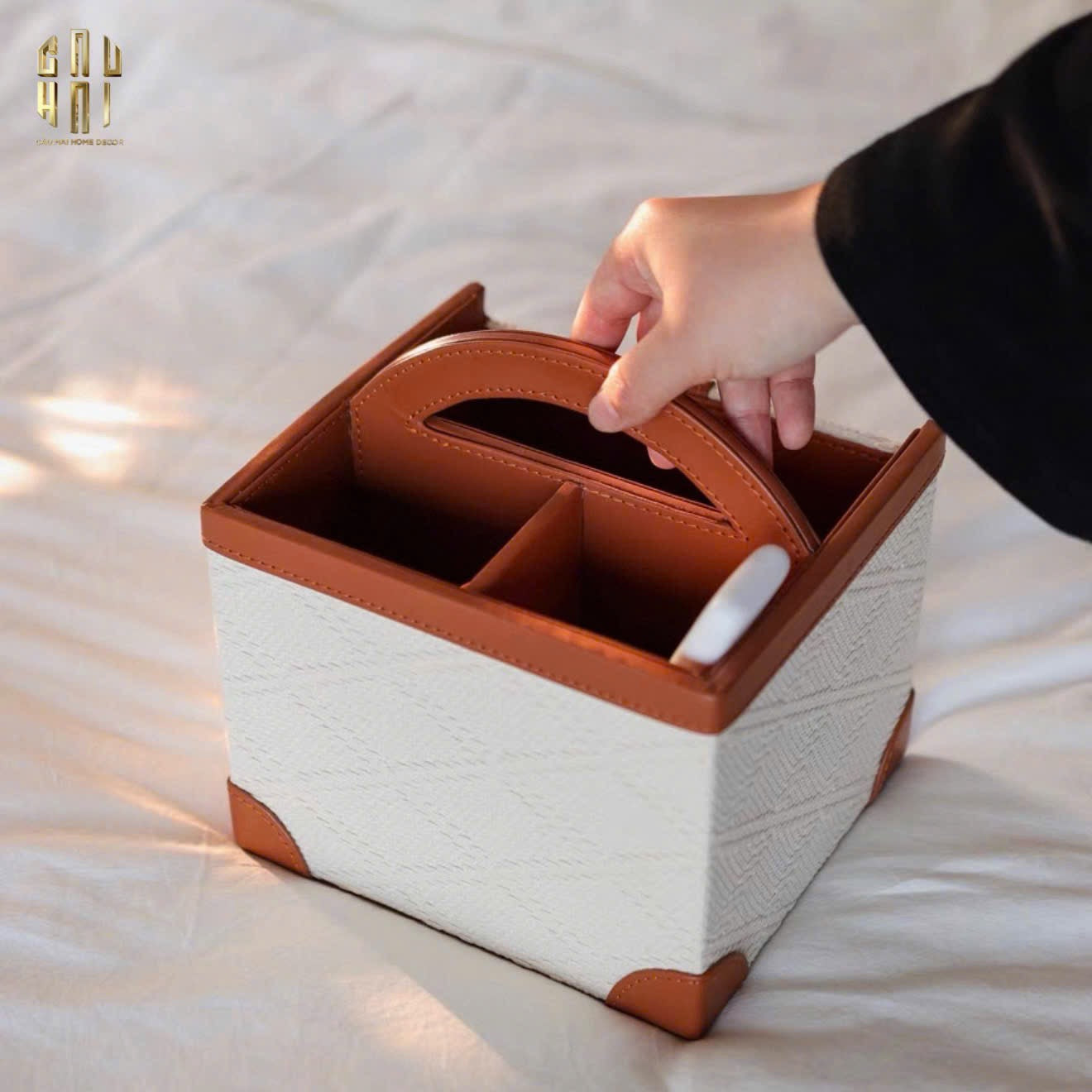 HỘP DA ĐỰNG REMOTE MARRON 3 NGĂN-CẬU HAI HOME DECOR
