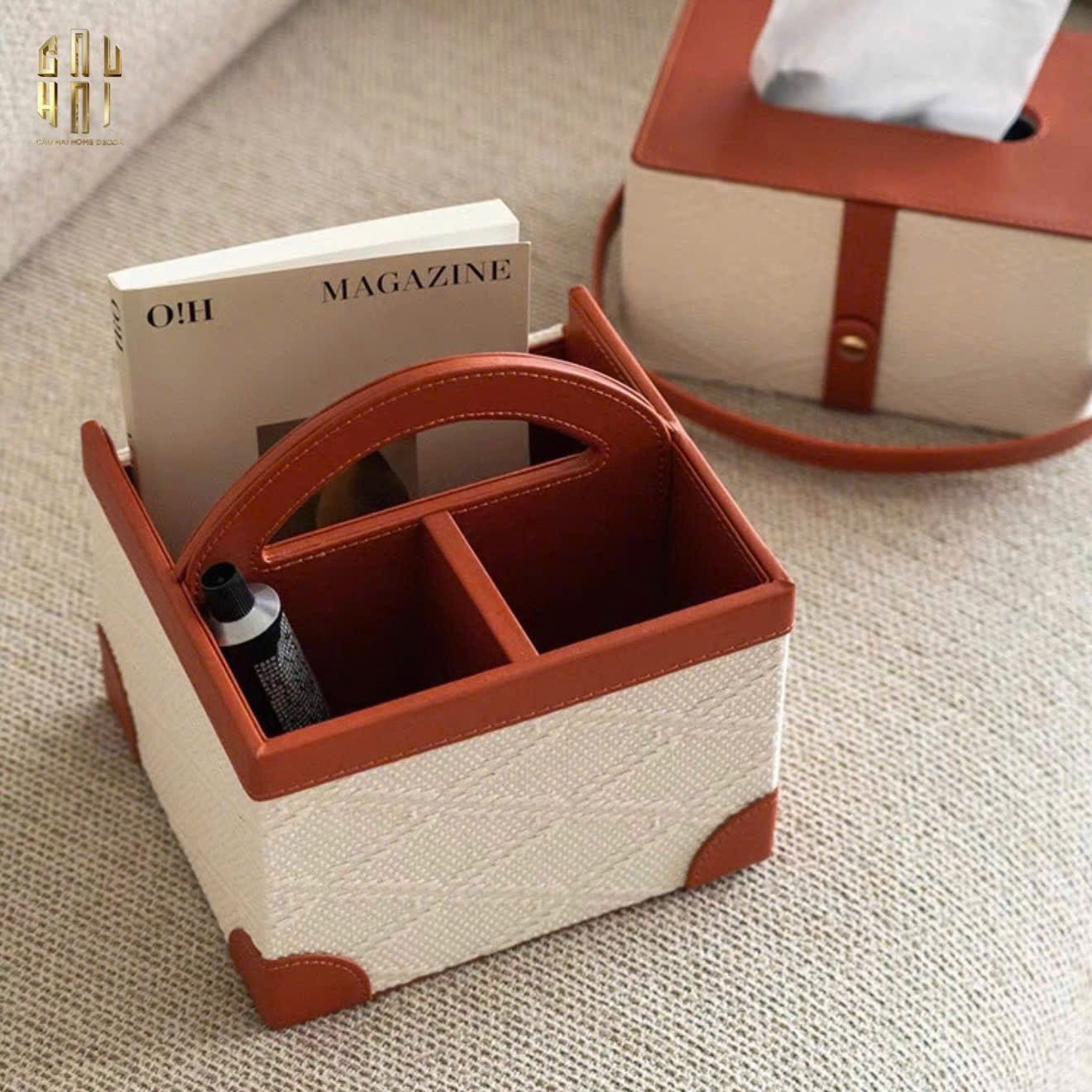 HỘP DA ĐỰNG REMOTE MARRON 3 NGĂN-CẬU HAI HOME DECOR