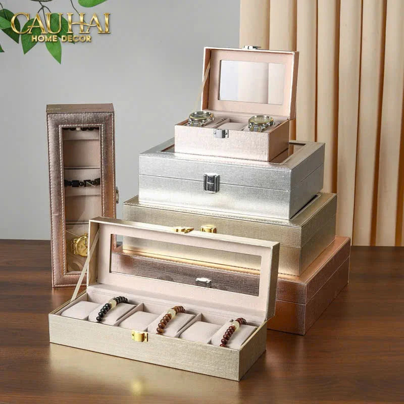 Hộp Đồng Hồ Da Glaze Champagne 6 Slots-ĐỒNG HỒ-Đối tác tại Trung Quốc theo từng đơn đặt hàng-CẬU HAI HOME DECOR