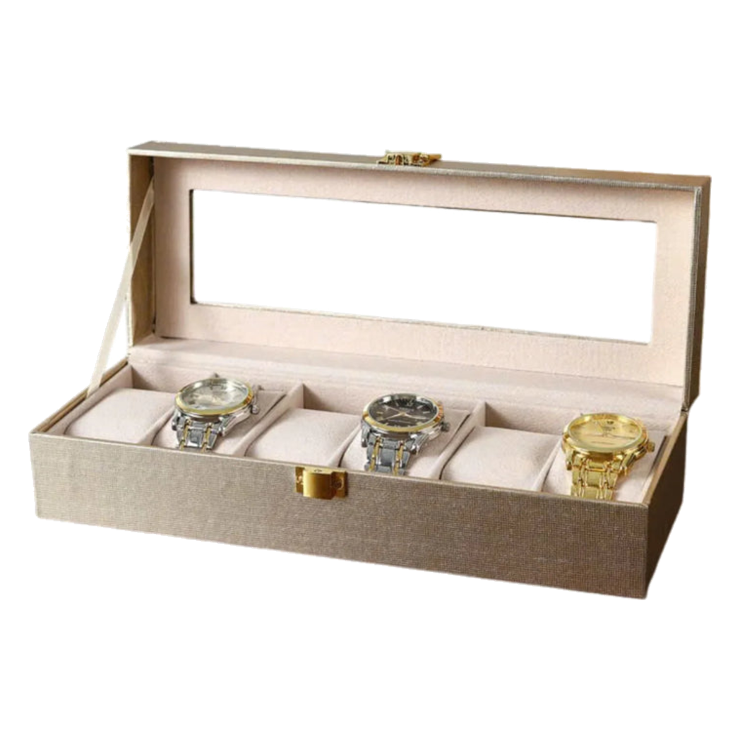 Hộp đồng hồ da Glaze Champagne 6 Slots - Cậu Hai Home Decor