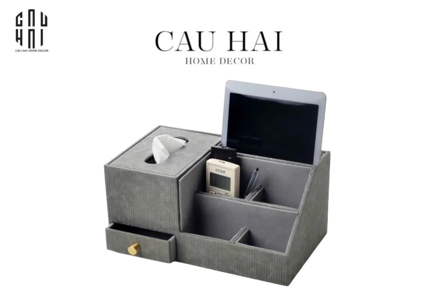 Hộp Giấy Nhung Đa Năng Gris Perle Authentique Ss25 - CẬU HAI HOME DECOR