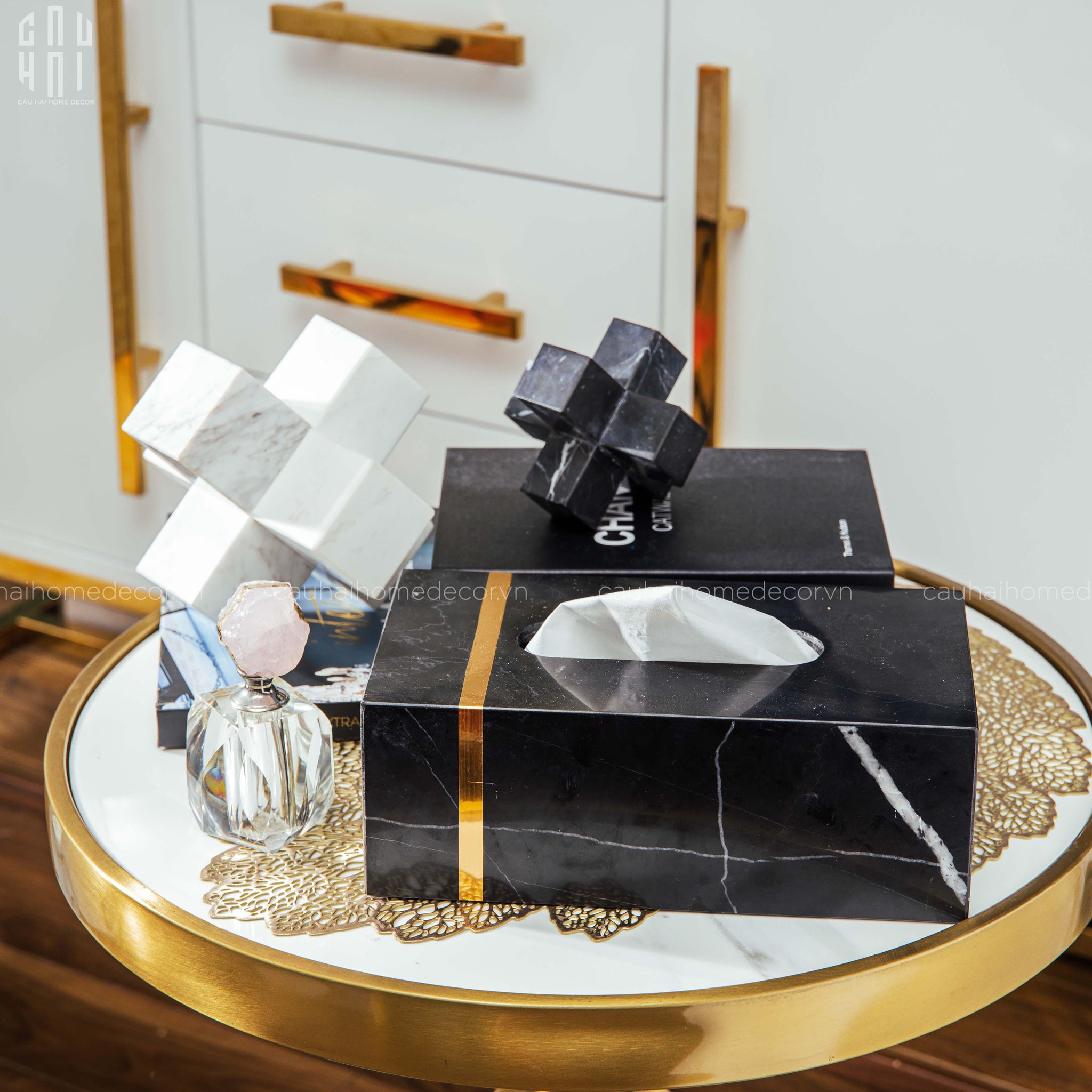 Hộp Khăn Giấy Arthur Prime - Đá Marble Đen – Rectangle - CẬU HAI HOME DECOR