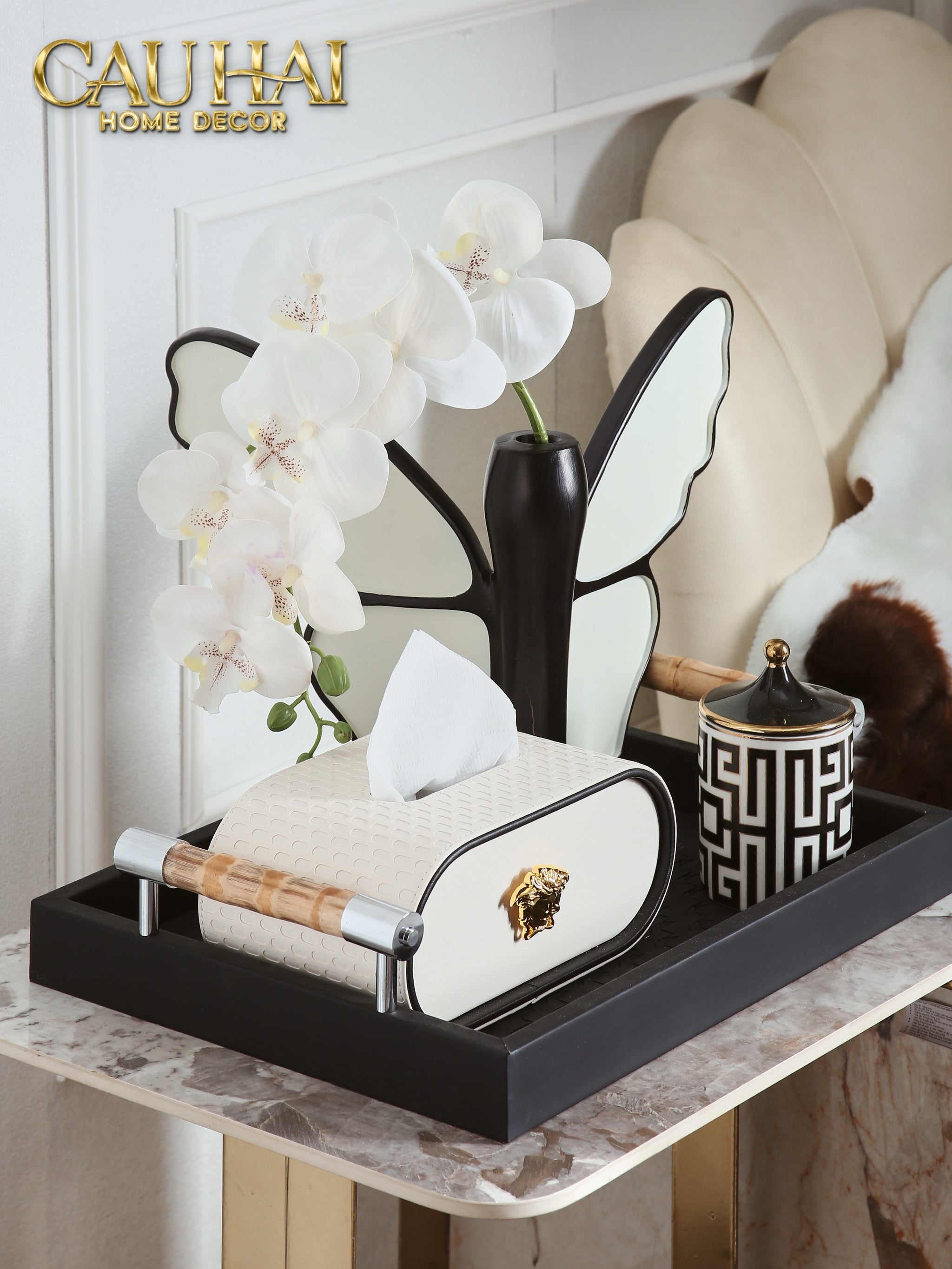 Hộp Khăn Giấy Blanc Leather Orbit Opaline Medusa Édition 13x22-HỘP KHĂN GIẤY-CẬU HAI HOME DECOR
