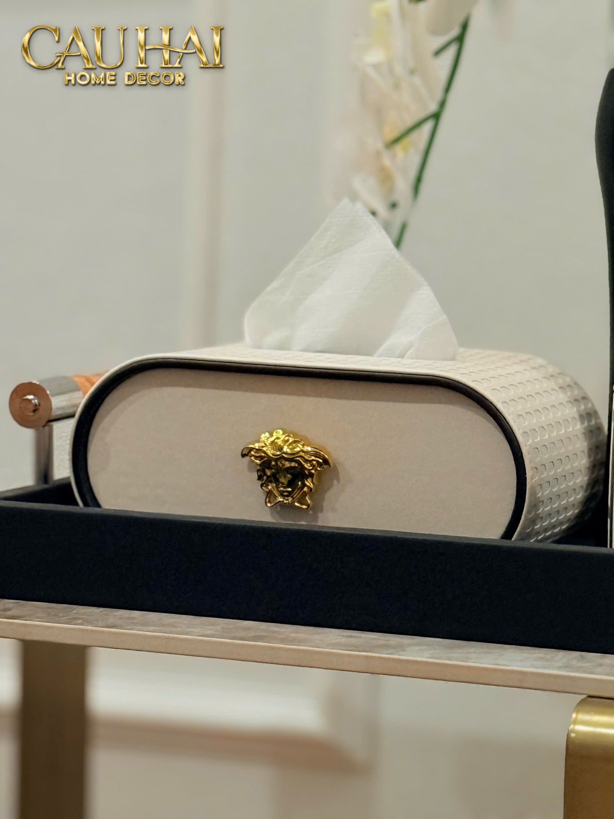 Hộp Khăn Giấy Blanc Leather Orbit Opaline Medusa Édition - CẬU HAI HOME DECOR