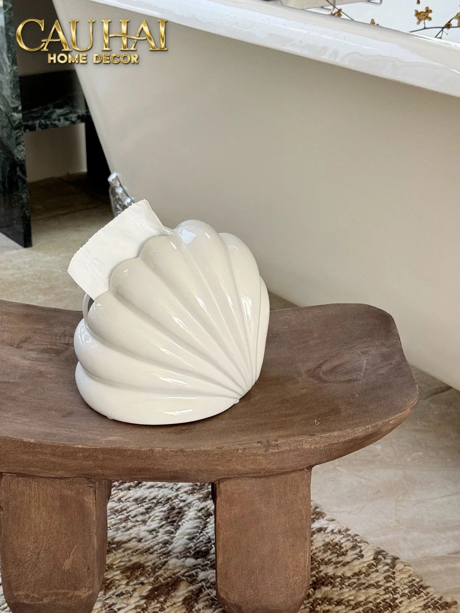 Hộp Khăn Giấy Ceramic Snow Nordic Shell Box-CẬU HAI HOME DECOR
