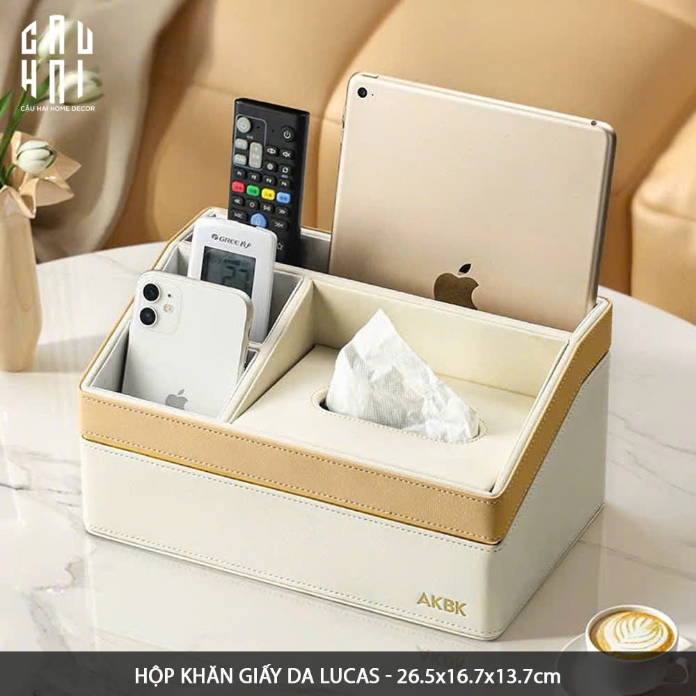 Hộp Khăn Giấy Da 4 Ngăn Remote - D'Ivoire Céline Tissue Box 17x26-HỘP KHĂN GIẤY-CẬU HAI HOME DECOR