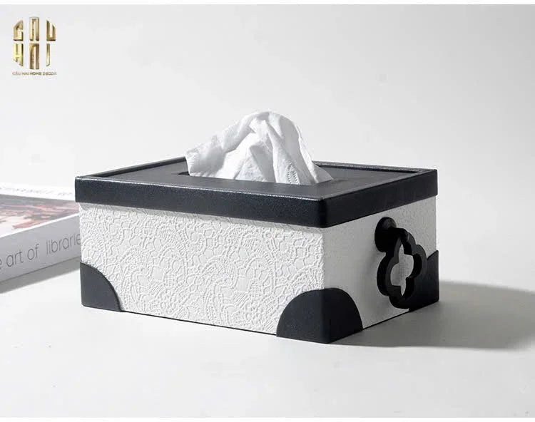 Hộp Khăn Giấy Da Black Ivory Lace - Noir Fw25-CẬU HAI HOME DECOR