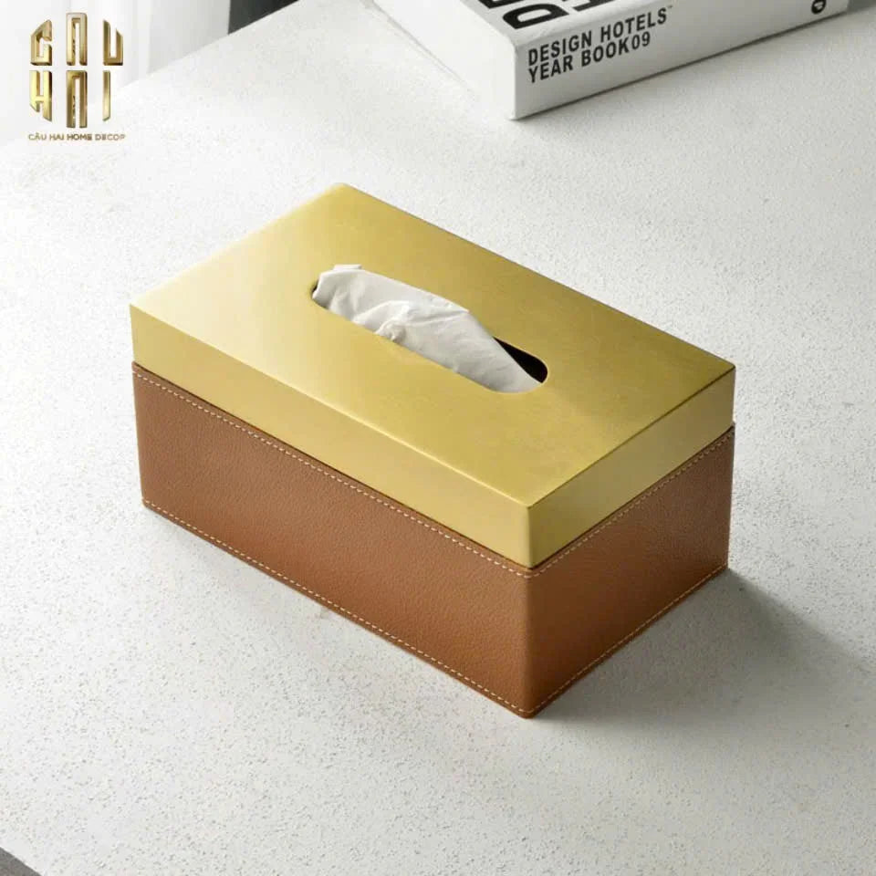 Hộp Khăn Giấy Da Cao Cấp Cognac-CẬU HAI HOME DECOR