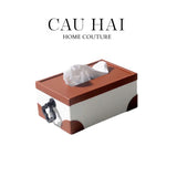 HỘP KHĂN GIẤY DA COGNAC NOUVEAU LACE TEXTURE FW25