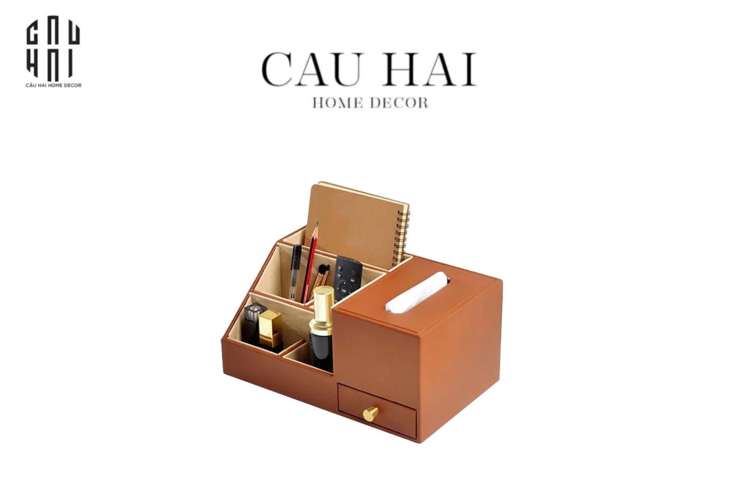 HỘP KHĂN GIẤY DA ĐA NĂNG COGNAC AUTHENTIQUE SS25