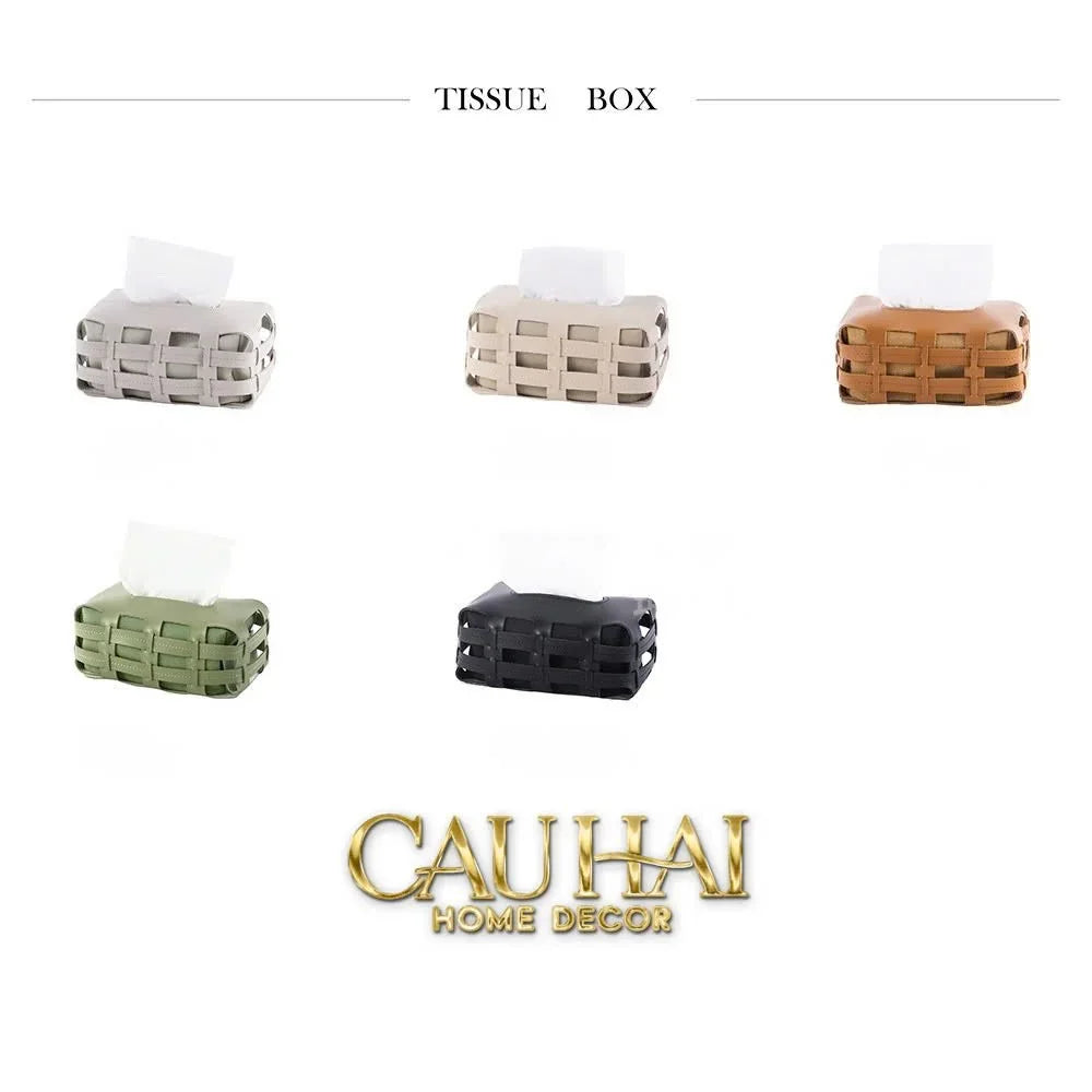 Hộp Khăn Giấy Da Đan Signature Orange Lux Leather Carré Vanity Tissue Holder-CẬU HAI HOME DECOR
