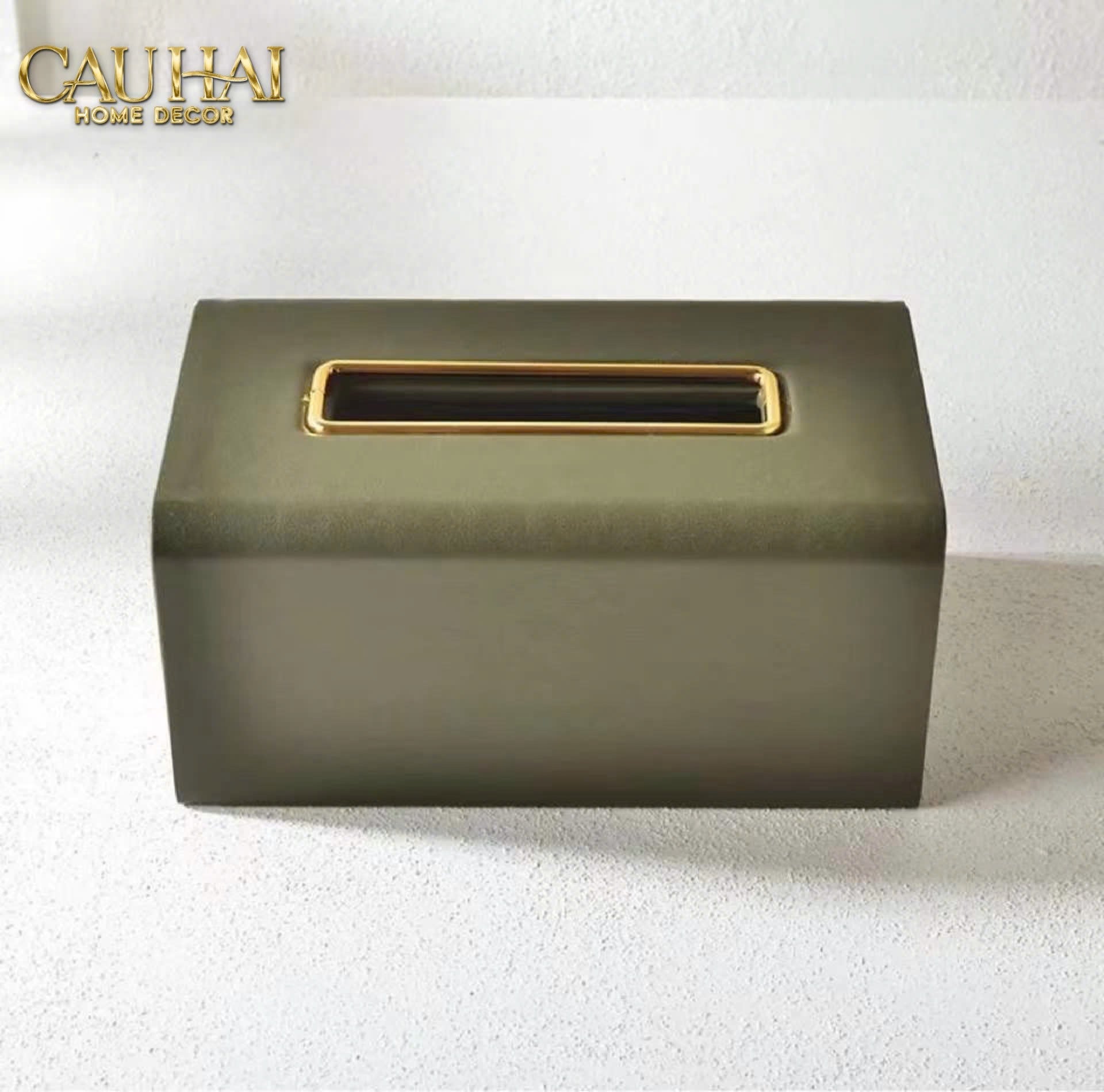 HỘP KHĂN GIẤY DA GLAZE OLIVE-2- Cậu Hai Home Decor