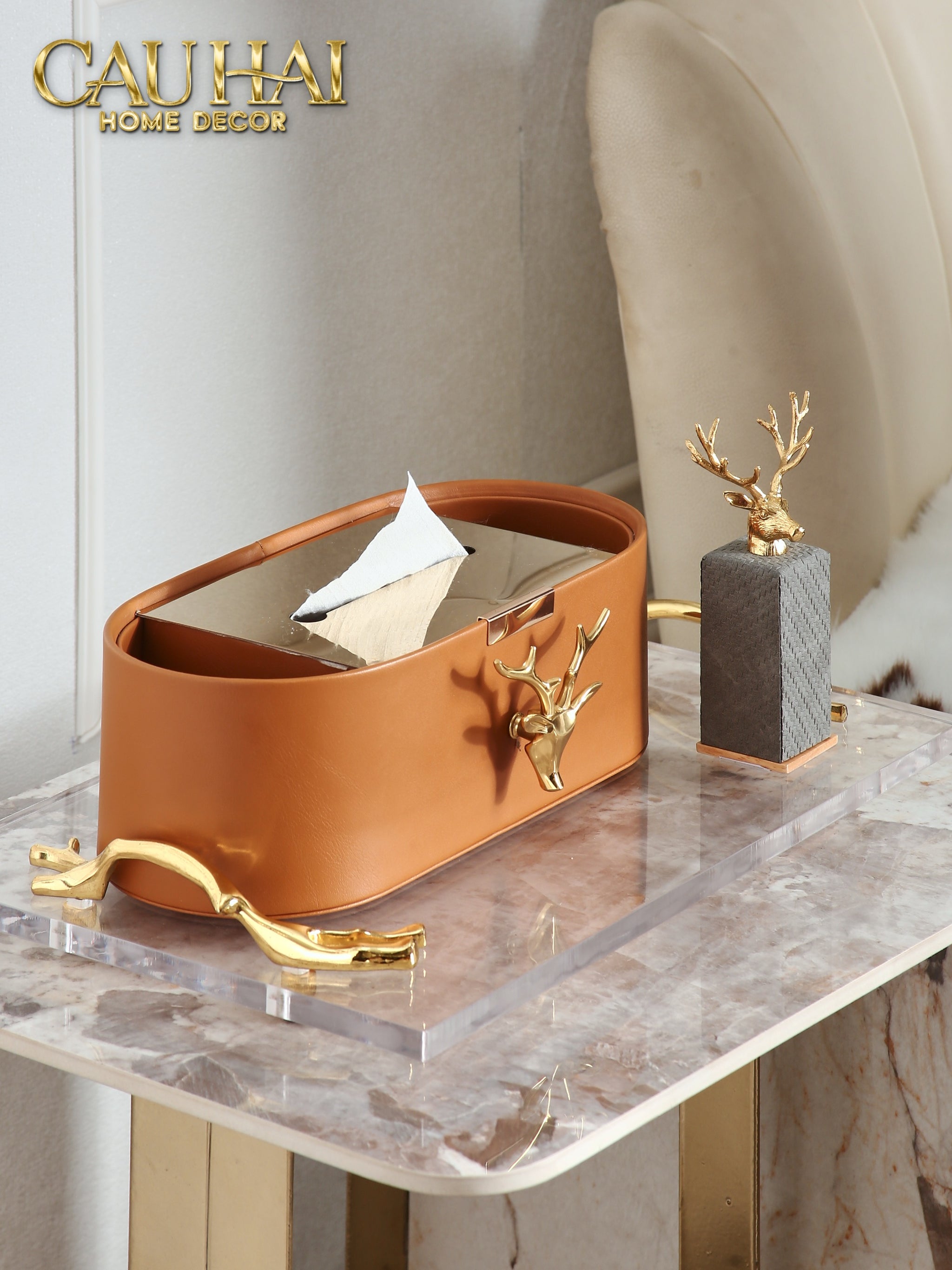 Hộp Khăn Giấy Da Golden Alley Antler Leather - CẬU HAI HOME DECOR