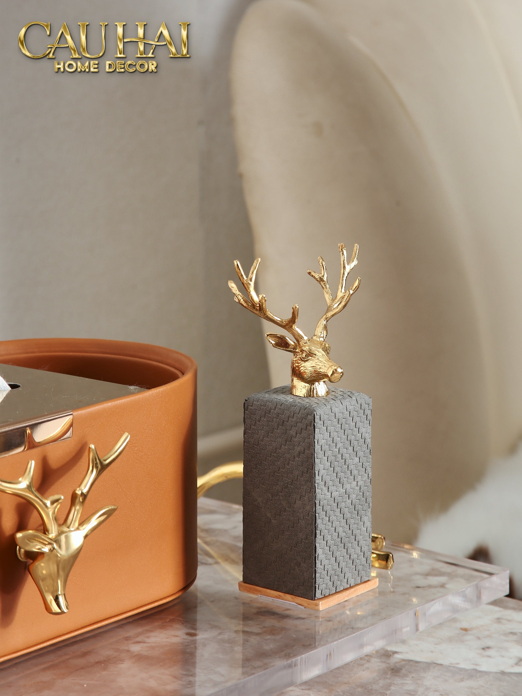 Hộp Khăn Giấy Da Golden Alley Antler Leather - CẬU HAI HOME DECOR