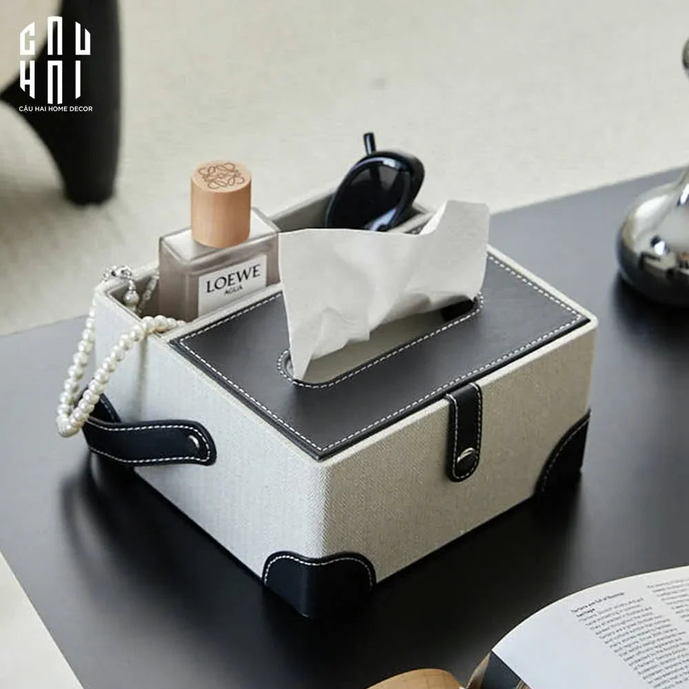 HỘP KHĂN GIẤY DA HANDY BLACK EVELYN