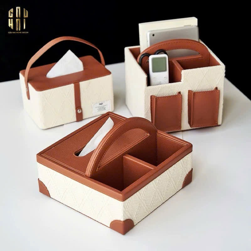 HỘP KHĂN GIẤY DA HANDY MARRON 3 NGĂN