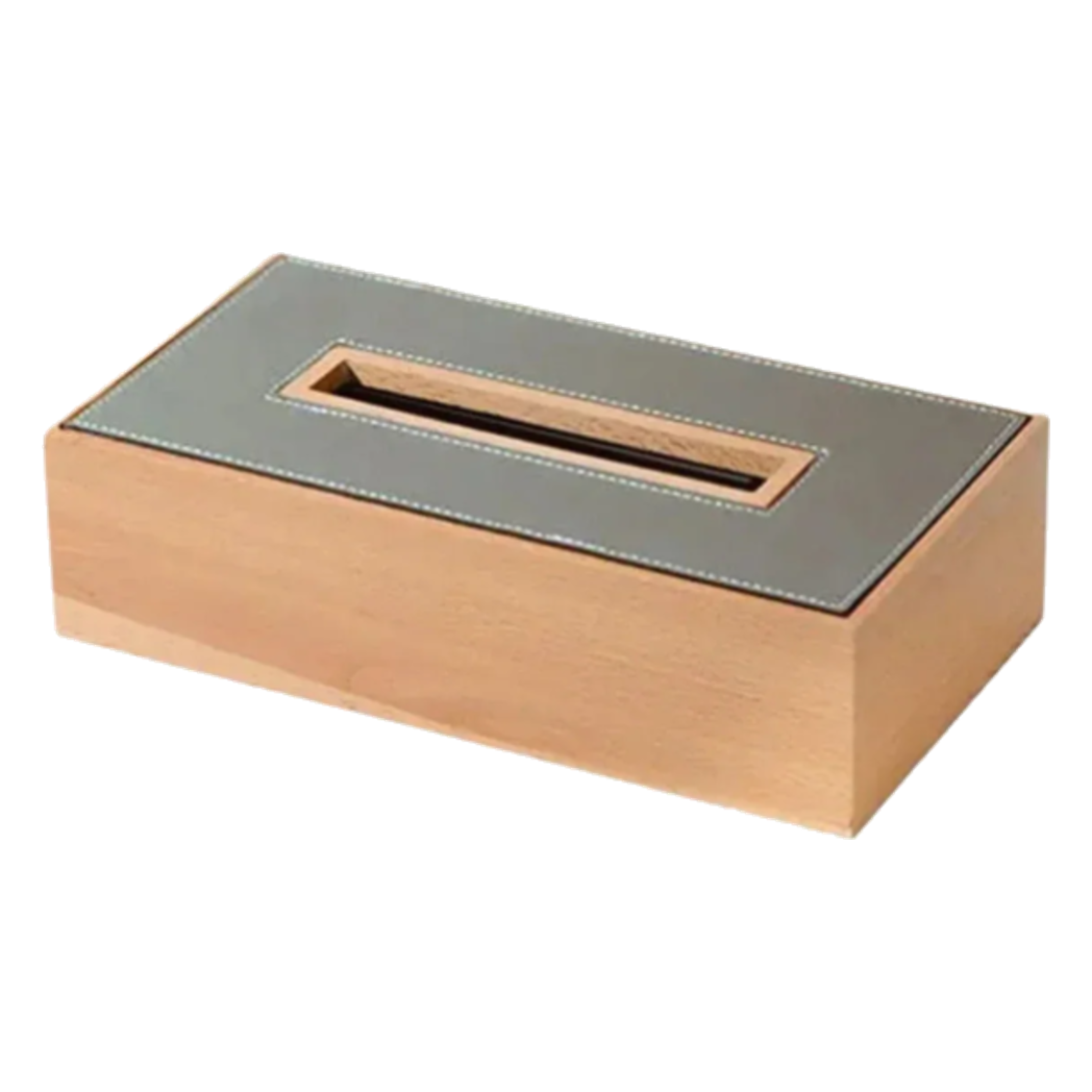 Hộp Khăn Giấy Gỗ Bọc Da Ethan Signature Atélier Luxe Leather - Le Gris Étain 13x25-HỘP KHĂN GIẤY-CẬU HAI HOME DECOR