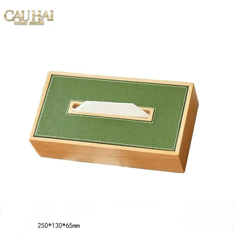 Hộp Khăn Giấy Gỗ Bọc Da Ethan Signature Atélier Luxe Leather - Vert Olive 13x25-HỘP KHĂN GIẤY-CẬU HAI HOME DECOR