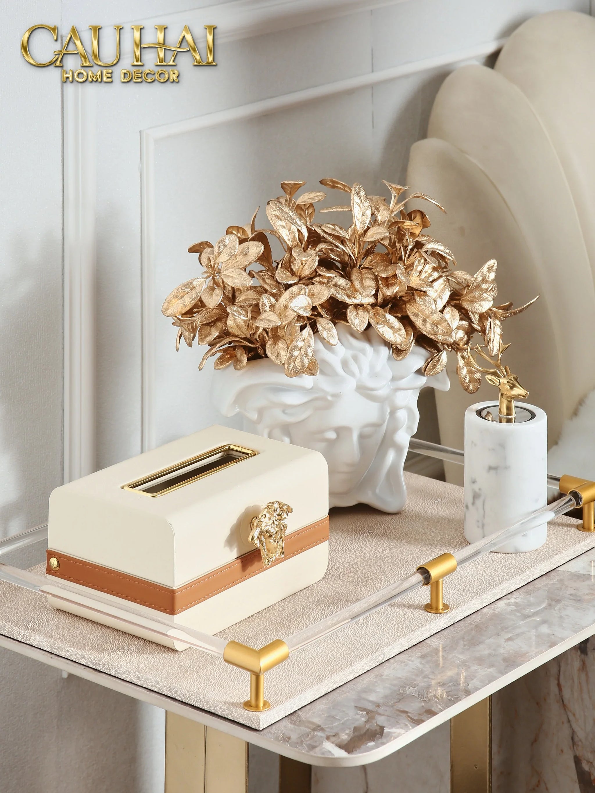 Hộp Khăn Giấy Lux Ivory Leather Medus Spéciale Édition-CẬU HAI HOME DECOR