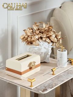Hộp Khăn Giấy Lux Ivory Leather Medus Spéciale Édition-CẬU HAI HOME DECOR