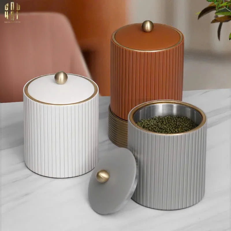 Hộp Kim Loại Bọc Da Luxe Leather - Vermouth-CẬU HAI HOME DECOR