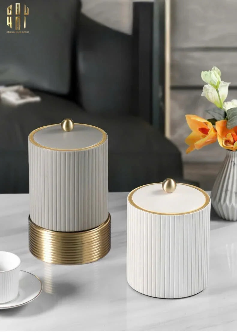 Hộp Kim Loại Bọc Da Luxe Leather - Vermouth-CẬU HAI HOME DECOR