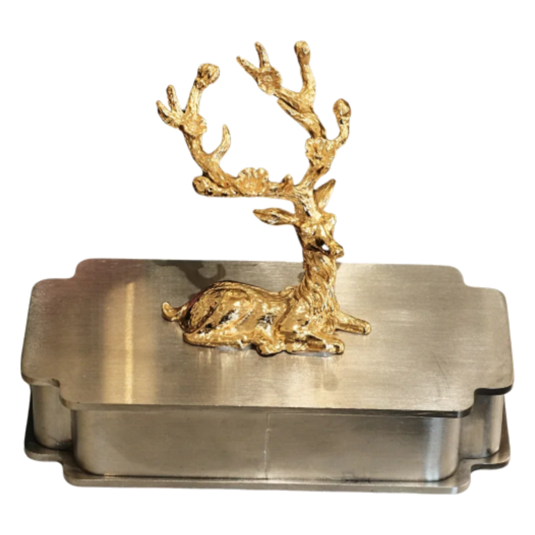 Hộp Tăm Bông Inox Laying Alley Cerf Héritage D'Or Toothpick Holder 6x12
