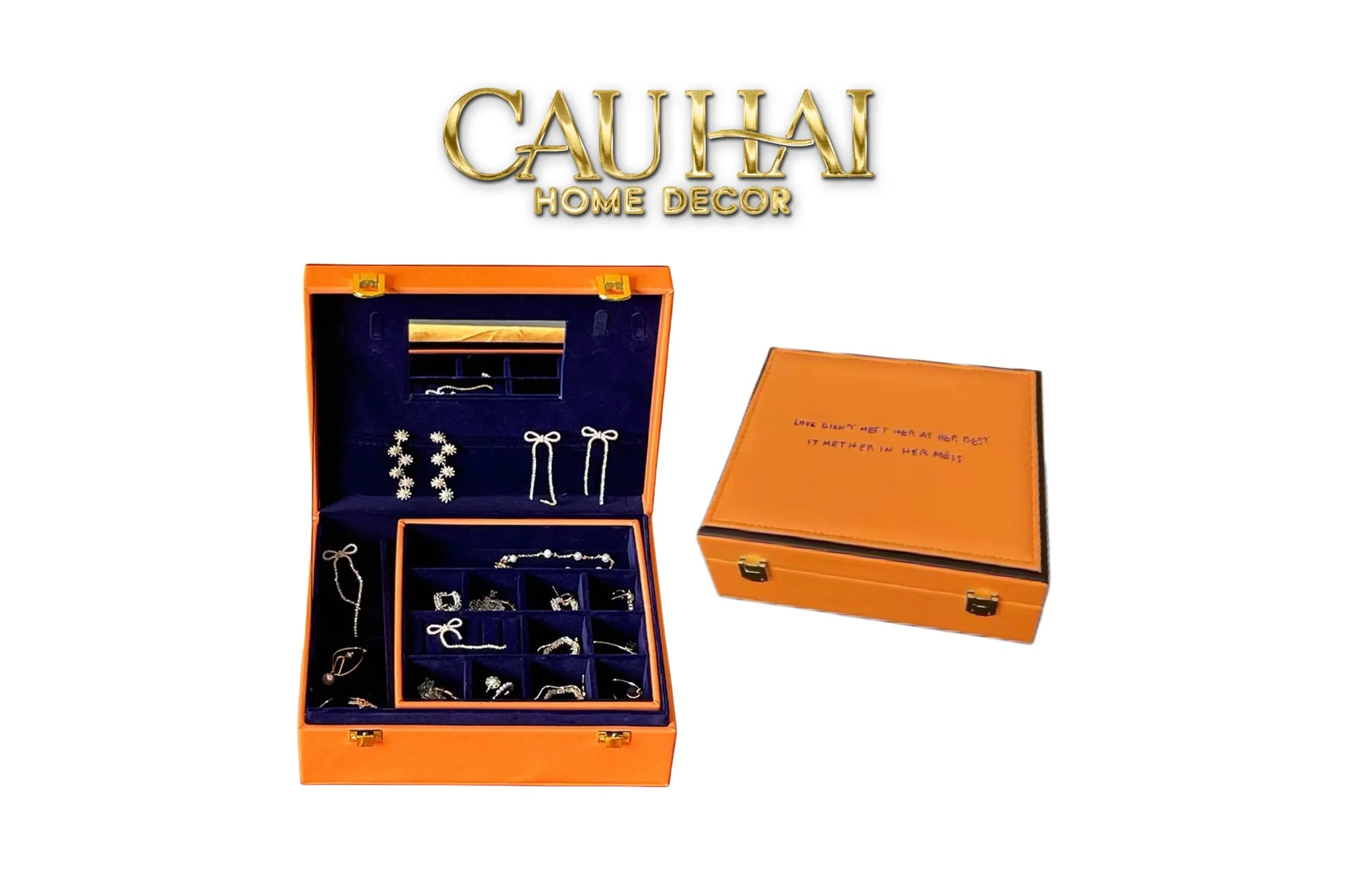 Hộp Trang Sức Da Màu Cam Biểu Tượng Lux Leather H-Signature-CẬU HAI HOME DECOR