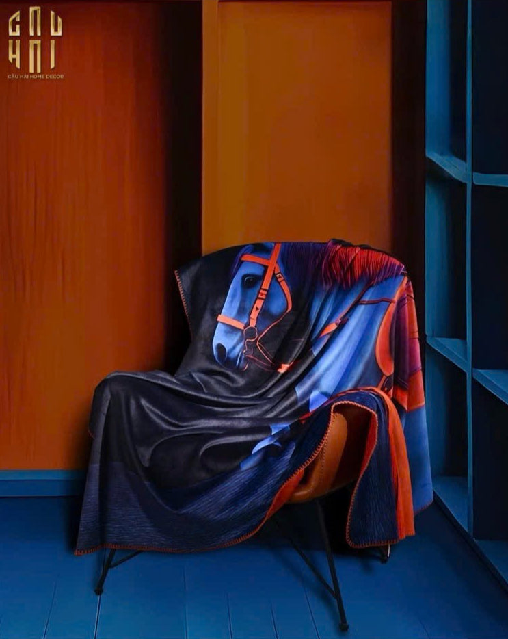 IMPERIAL SIGNATURE - CHĂN SOFA NHUNG MARINE STALLION BLUE VELVET BLANKET - 150X150-CẬU HAI HOME DECOR-3
