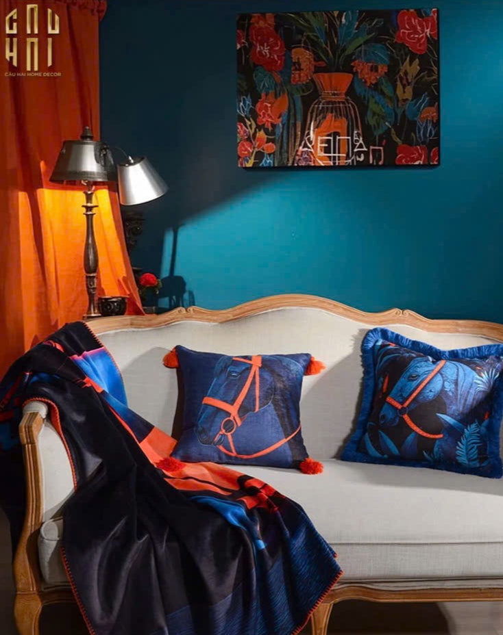 IMPERIAL SIGNATURE - CHĂN SOFA NHUNG MARINE STALLION BLUE VELVET BLANKET - 150X150-CẬU HAI HOME DECOR-4