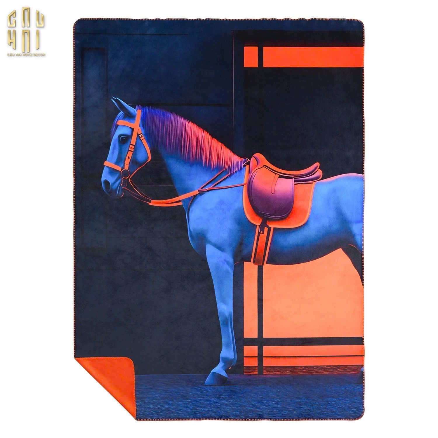 IMPERIAL SIGNATURE - CHĂN SOFA NHUNG MARINE STALLION BLUE VELVET BLANKET - 150X150-CẬU HAI HOME DECOR-6
