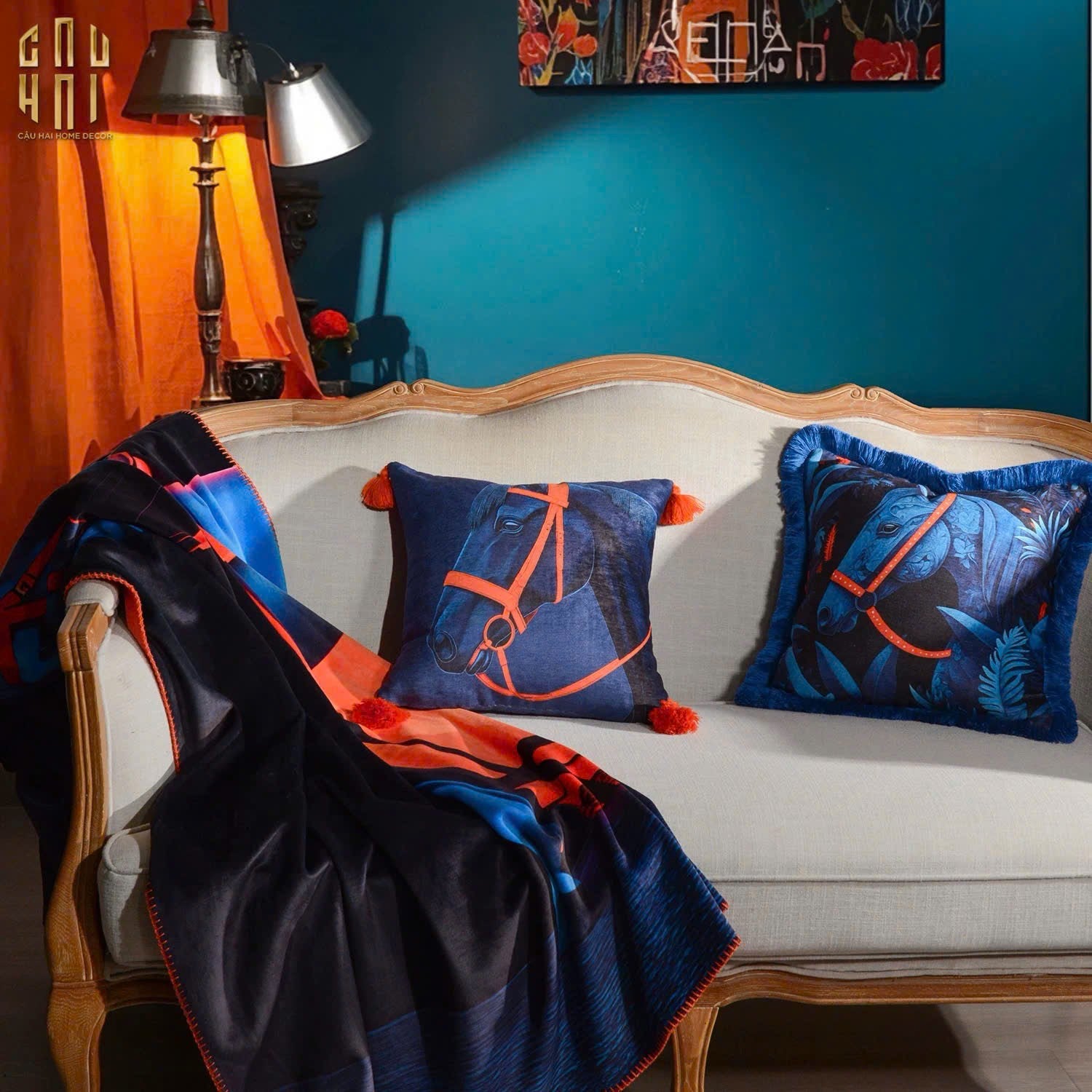 IMPERIAL SIGNATURE - VỎ GỐI NHUNG MARINE STALLION FRINGE EDGE-CẬU HAI HOME DECOR-2