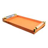 Khay Da Chữ Nhật Amber Touch Acrylic Handles Signature  Sienna Leather Trays 42x26cm