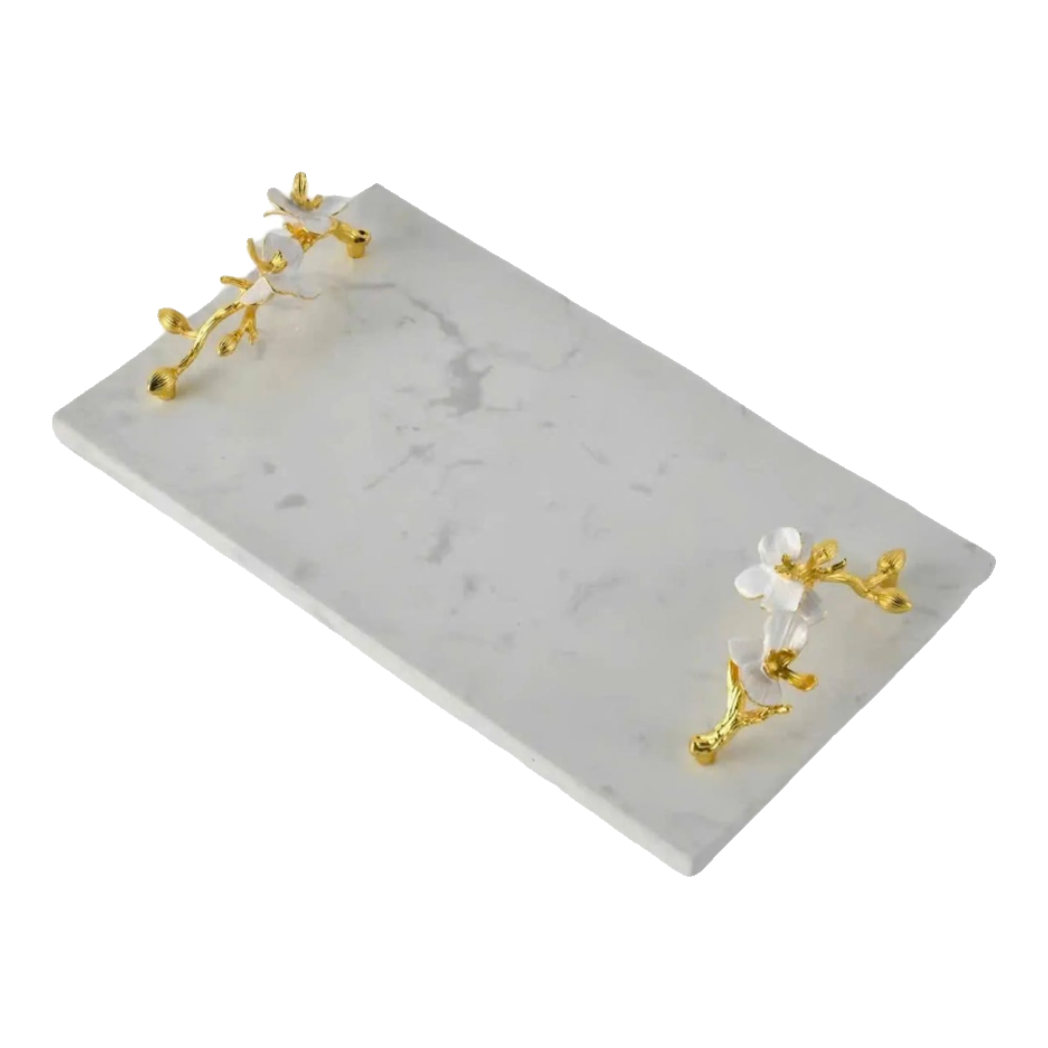 Maison Couture - Khay Đá Marble Chữ Nhật Haute Orchid Golden Branches Decorative Trays 22x37