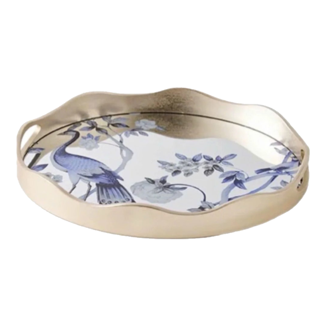 Maison Couture - Khay Tròn Khổng Tước Mirror Plateau Oval Paon Oriental 30X38