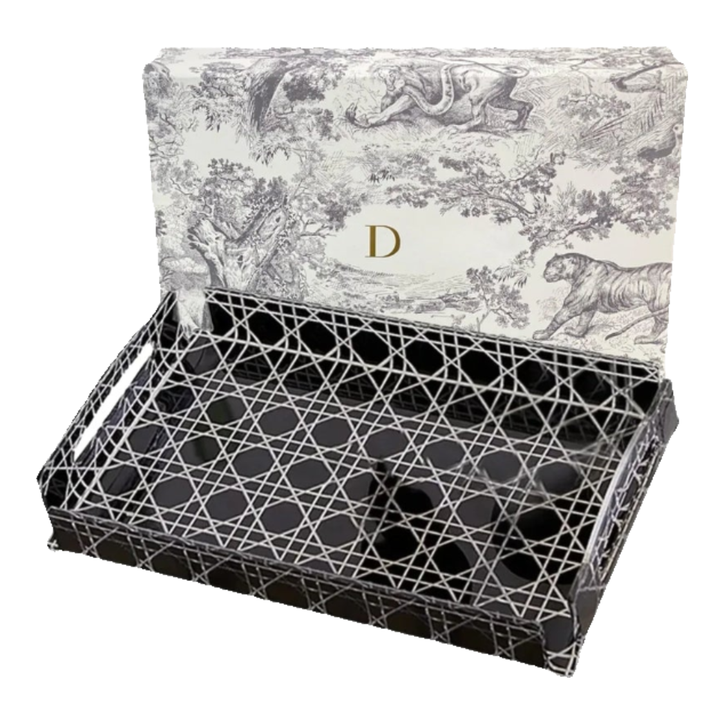 Maison Couture - Khay Acrylic Chữ Nhật Black Cannage Facetté  D.O Signature 23x36x4.5