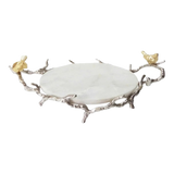 Maison Couture Elysian - Khay Tròn Bằng Đồng Mạ Bạc Đá Cẩm Thạch Imperium Empire Elysian Platinum   14x33x50