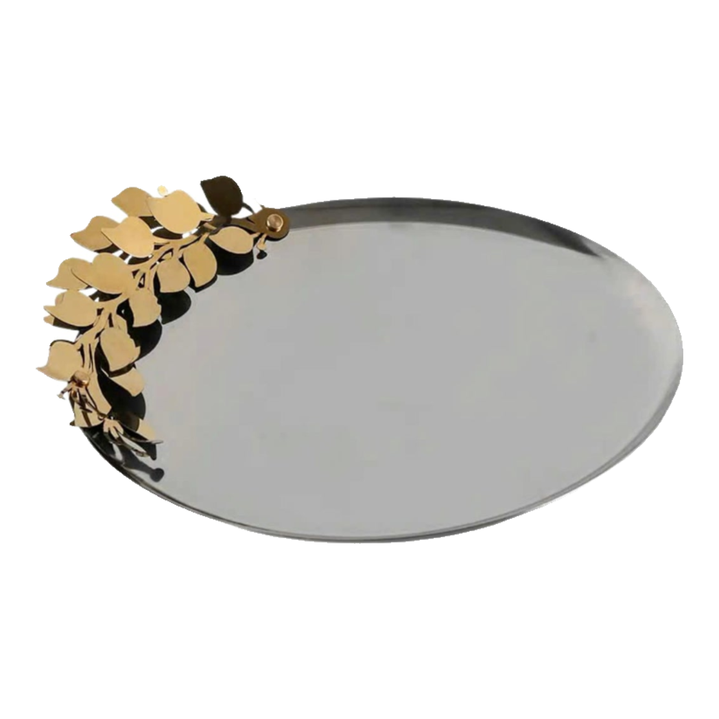 Elysian - Fruit Plate Round Tray Platinum Olive Branch Disk D28