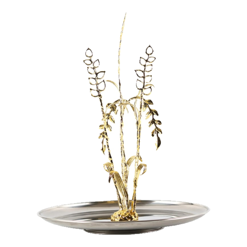 Elysian - Khay Tròn Đĩa Trái Cây Platinum Métallique  Golden Eucalyptus Branch D30