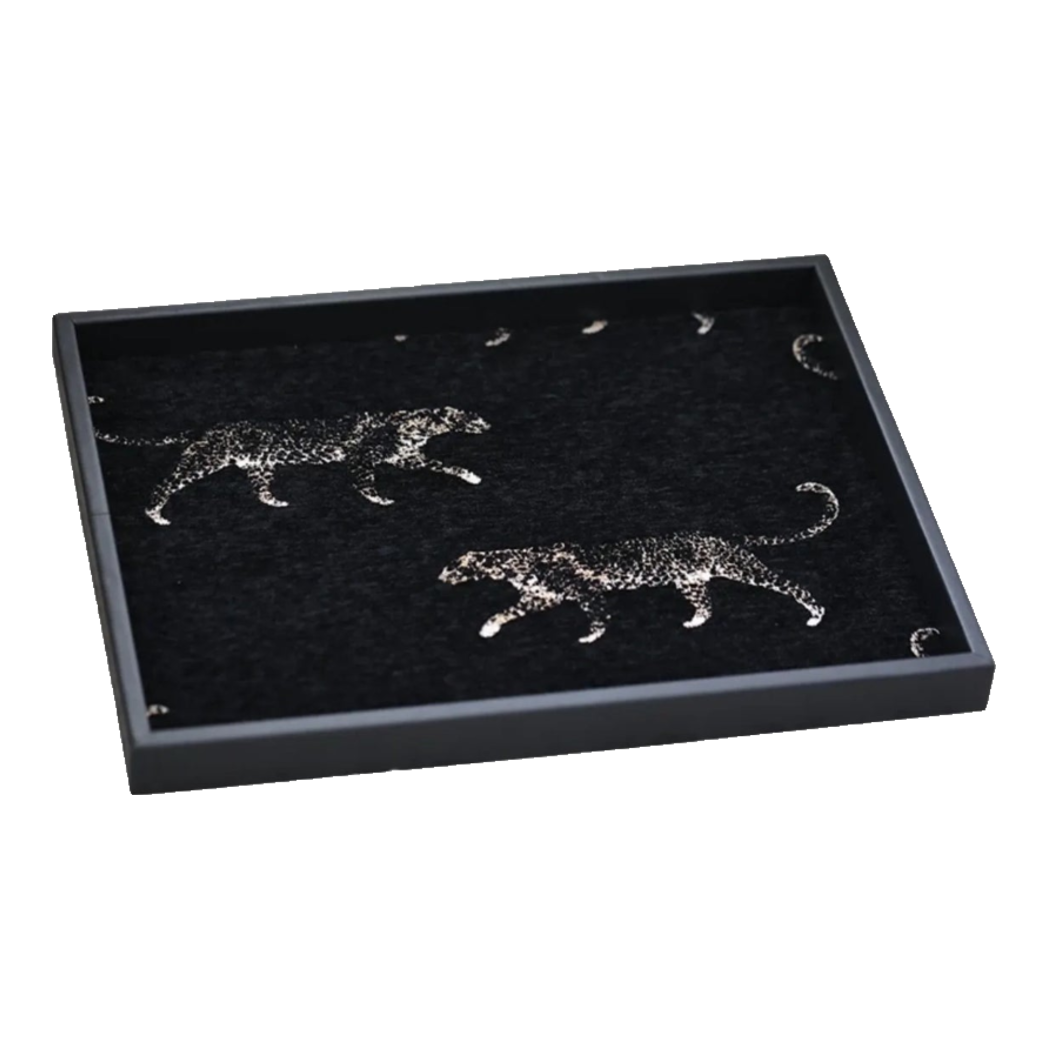 Khay Gỗ Chữ Nhật Lót Vải Tweed Lux Leather Nocturnal Panther Rectangular Trays 30X40