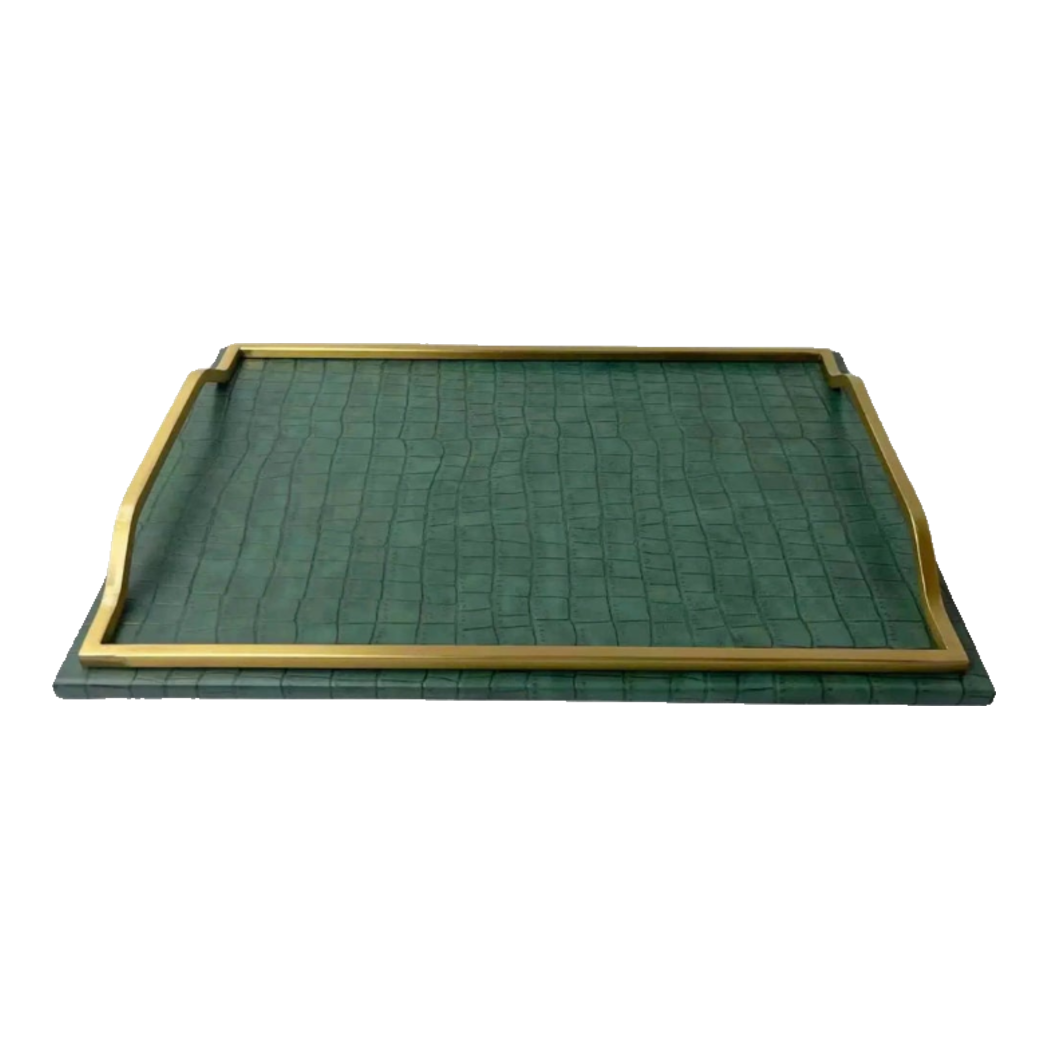 Maison Couture - Khay Da Chữ Nhật Emerald Cuir Croco Leather Tray 30x40