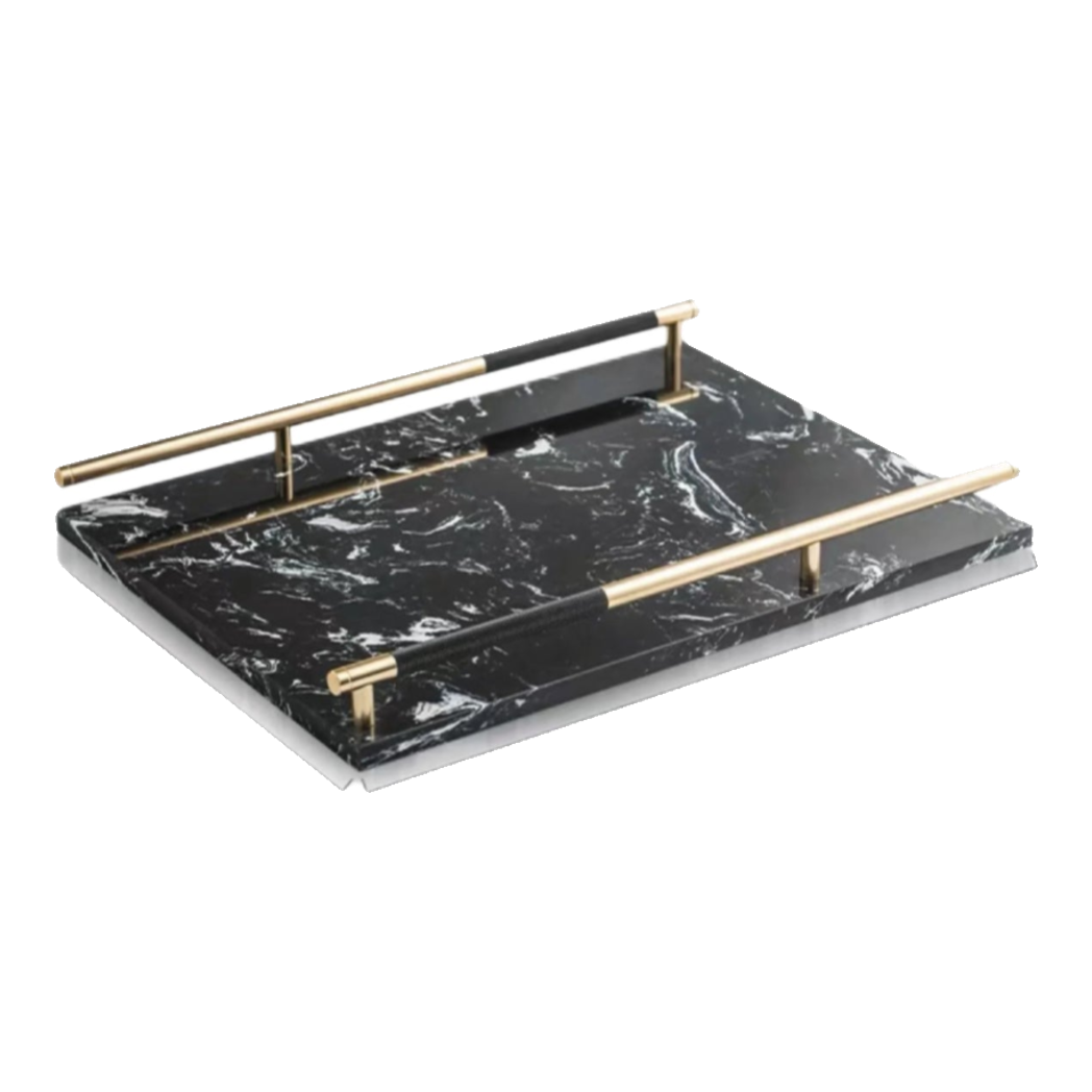 Maison Couture -  Khay Đá Marble Chữ Nhật Phantom Golden Handles 30×40