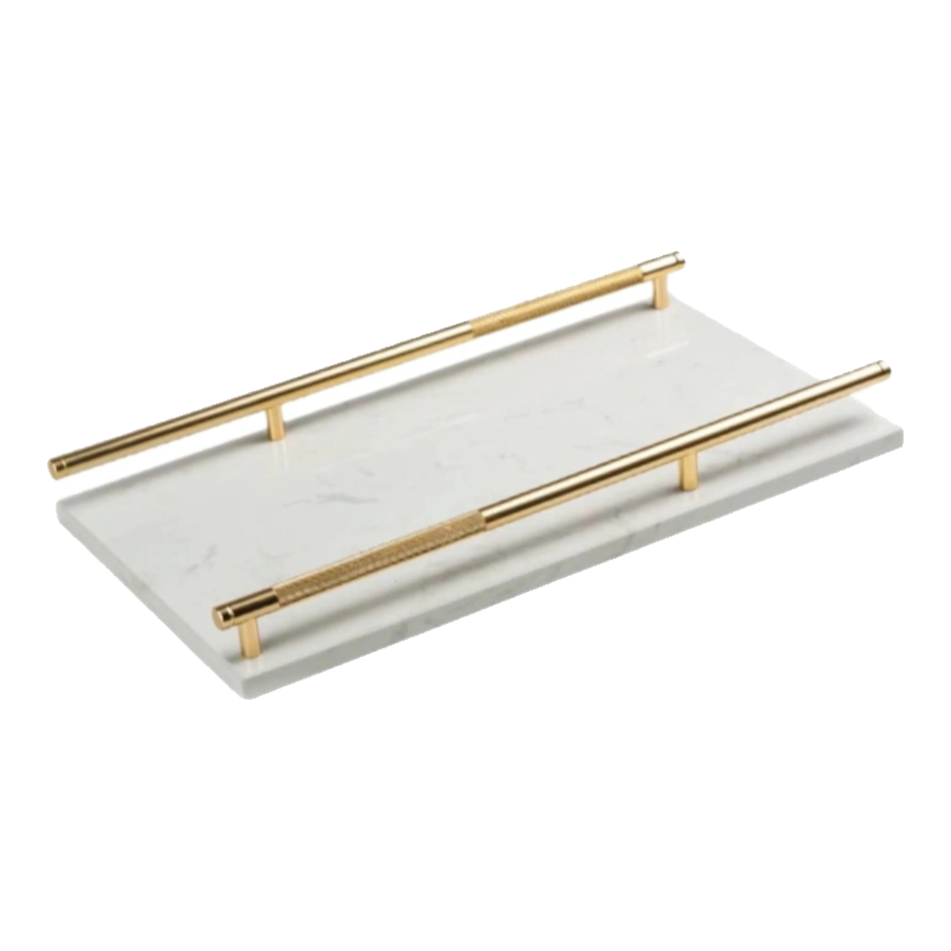 Maison Couture -  Khay Đá Marble Chữ Nhật Pearl– Gold Ivory Handles 22×40