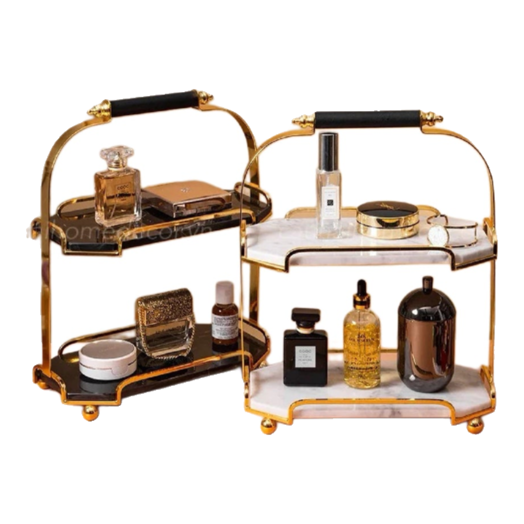 Haute Folie - Kệ Bàn Trang Điểm 2 Tầng Đá Marble Đen - Manor Tiered Organizers 30x37-Khay Kệ Tầng-Đối tác tại Trung Quốc theo từng đơn đặt hàng-CẬU HAI HOME DECOR