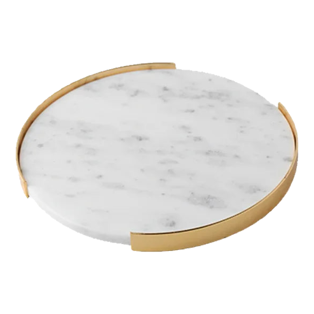 Khay Tròn Đá Le Marble Blanc Gildded Frame D25