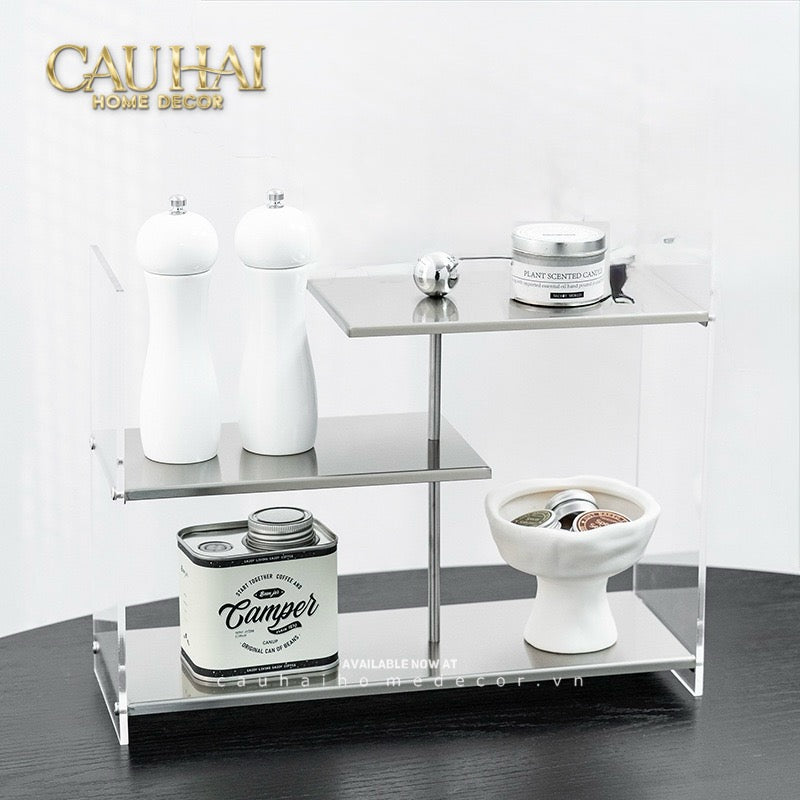Kệ Acrylic 3 Tầng So Le Metal Velvet Staggered Shelves - Tiered Organizer 39.1x13.9x30-CẬU HAI HOME DECOR
