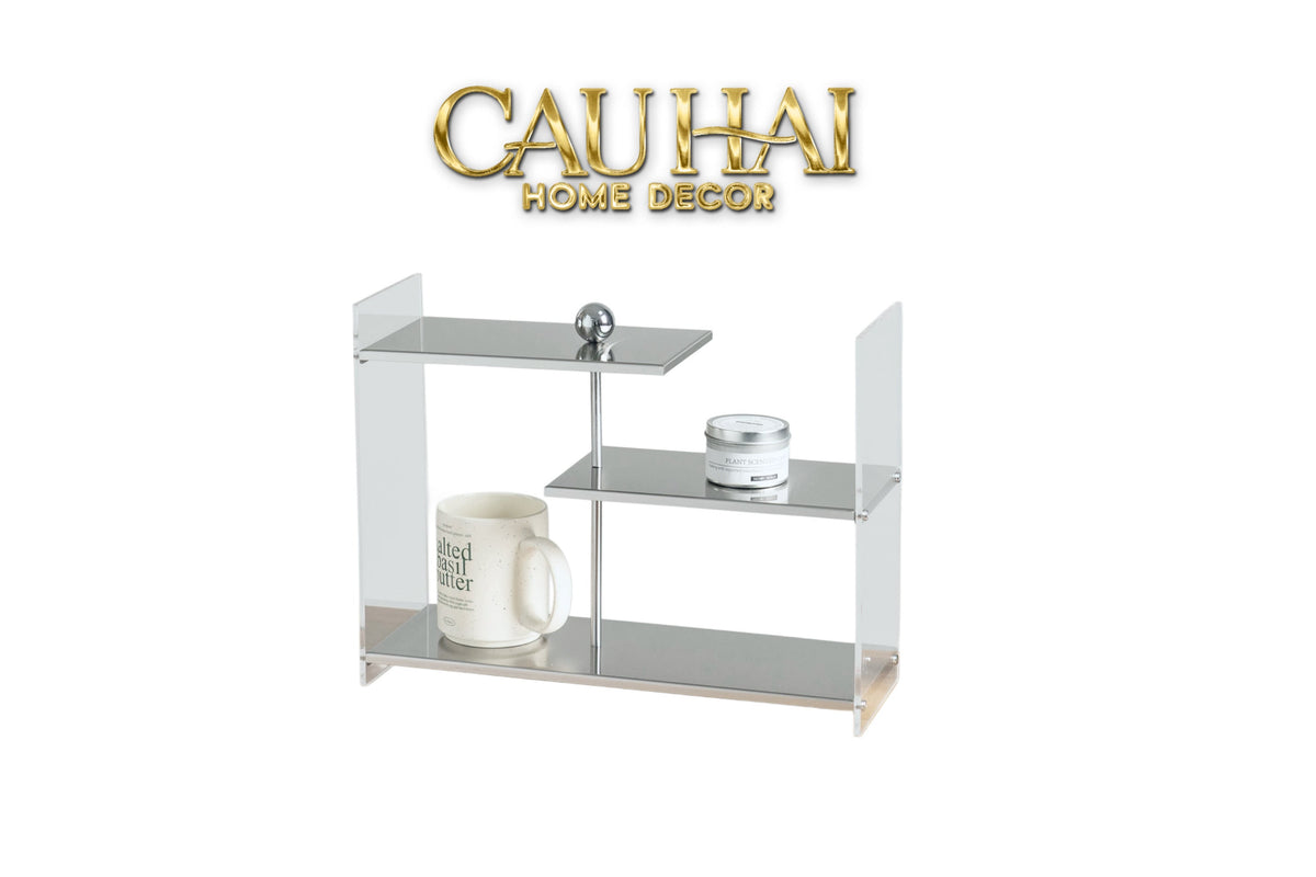Kệ Acrylic 3 Tầng So Le Metal Velvet Staggered Shelves - Tiered Organizer 39.1x13.9x30-KỆ TRANG TRÍ-CẬU HAI HOME DECOR