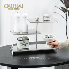 Kệ Acrylic 3 Tầng So Le Metal Velvet Staggered Shelves - Tiered Organizer 39.1x13.9x30-CẬU HAI HOME DECOR