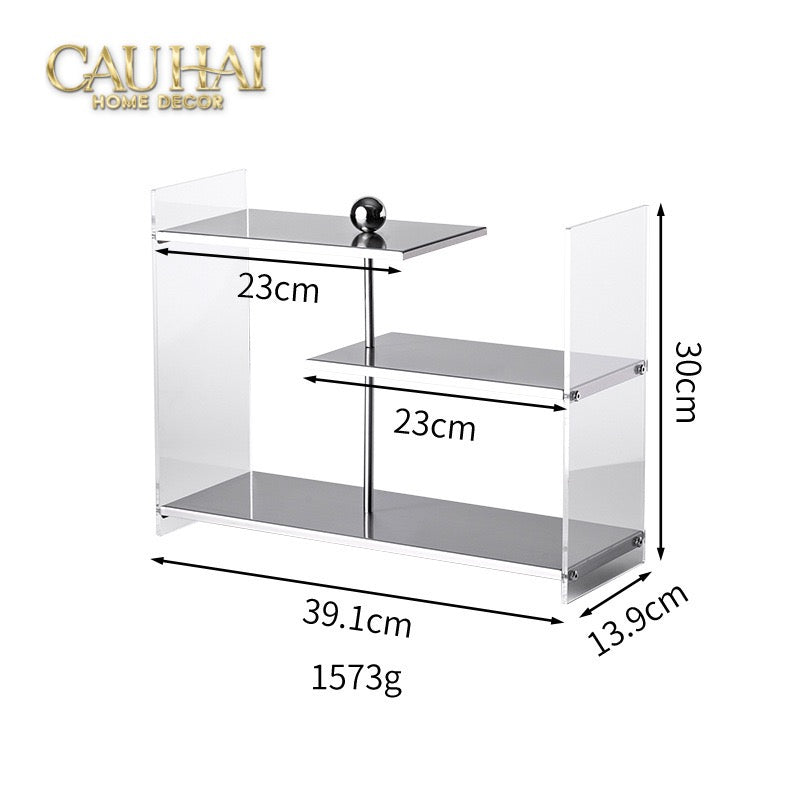 Kệ Acrylic 3 Tầng So Le Metal Velvet Staggered Shelves - Tiered Organizer 39.1x13.9x30-KỆ TRANG TRÍ-CẬU HAI HOME DECOR